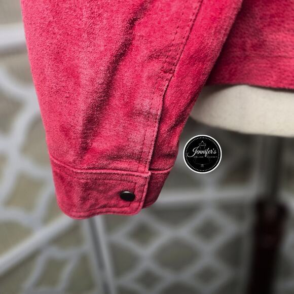 Coldwater Creek Red Front Snap Closure Long Sleeve Lined Suede Jacket Size PL - Picture 10 of 13